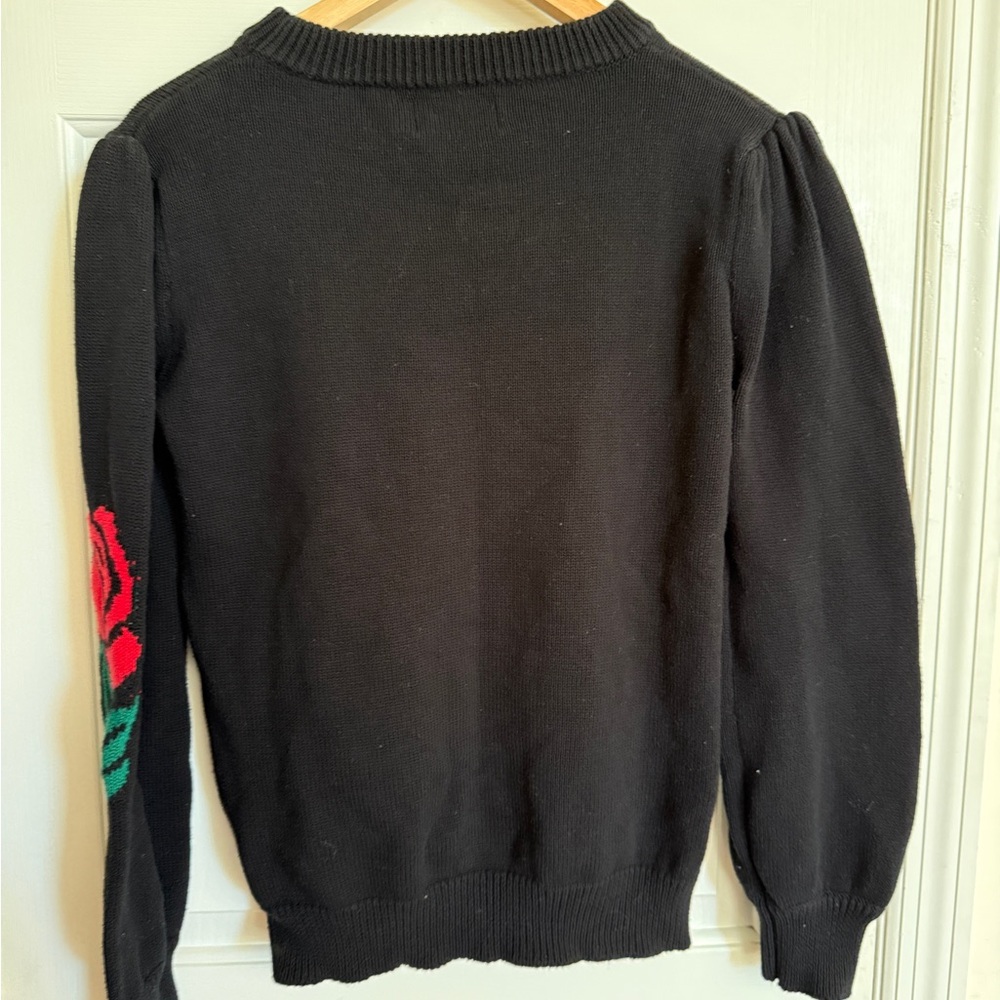 Black Sweater with Red Rose Motif - Women - Picture 2 of 3